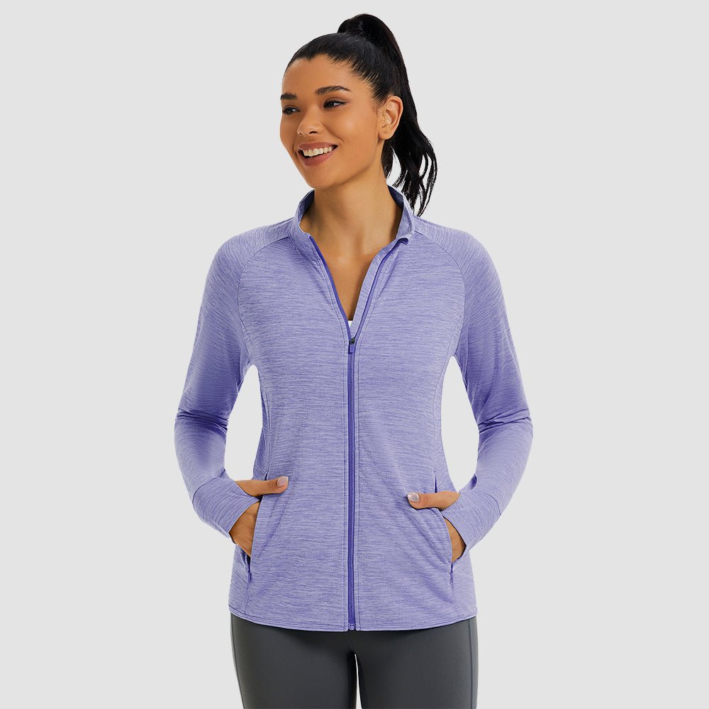 Orange Women's UPF 50+ Full Zip Running Jacket - Lightweight Sun Protection Top - MAGCOMSEN