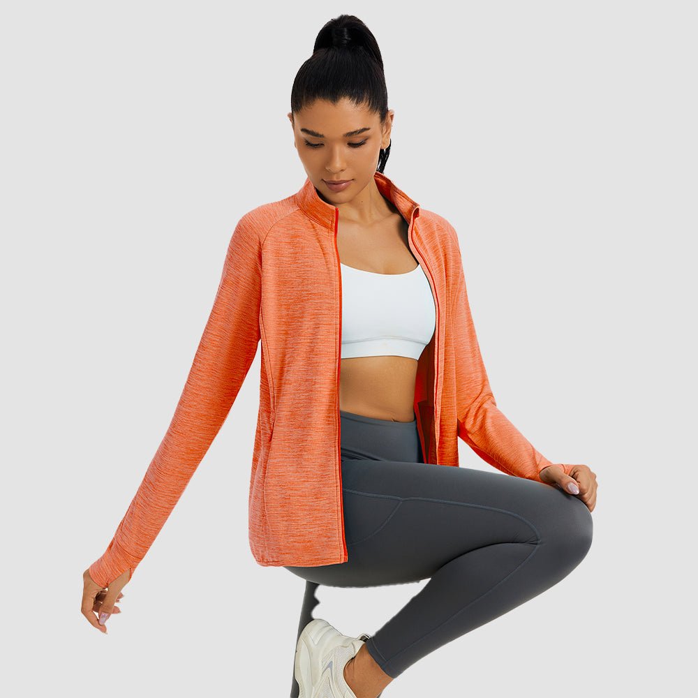 Orange Women's UPF 50+ Full Zip Running Jacket - Lightweight Sun Protection Top - MAGCOMSEN