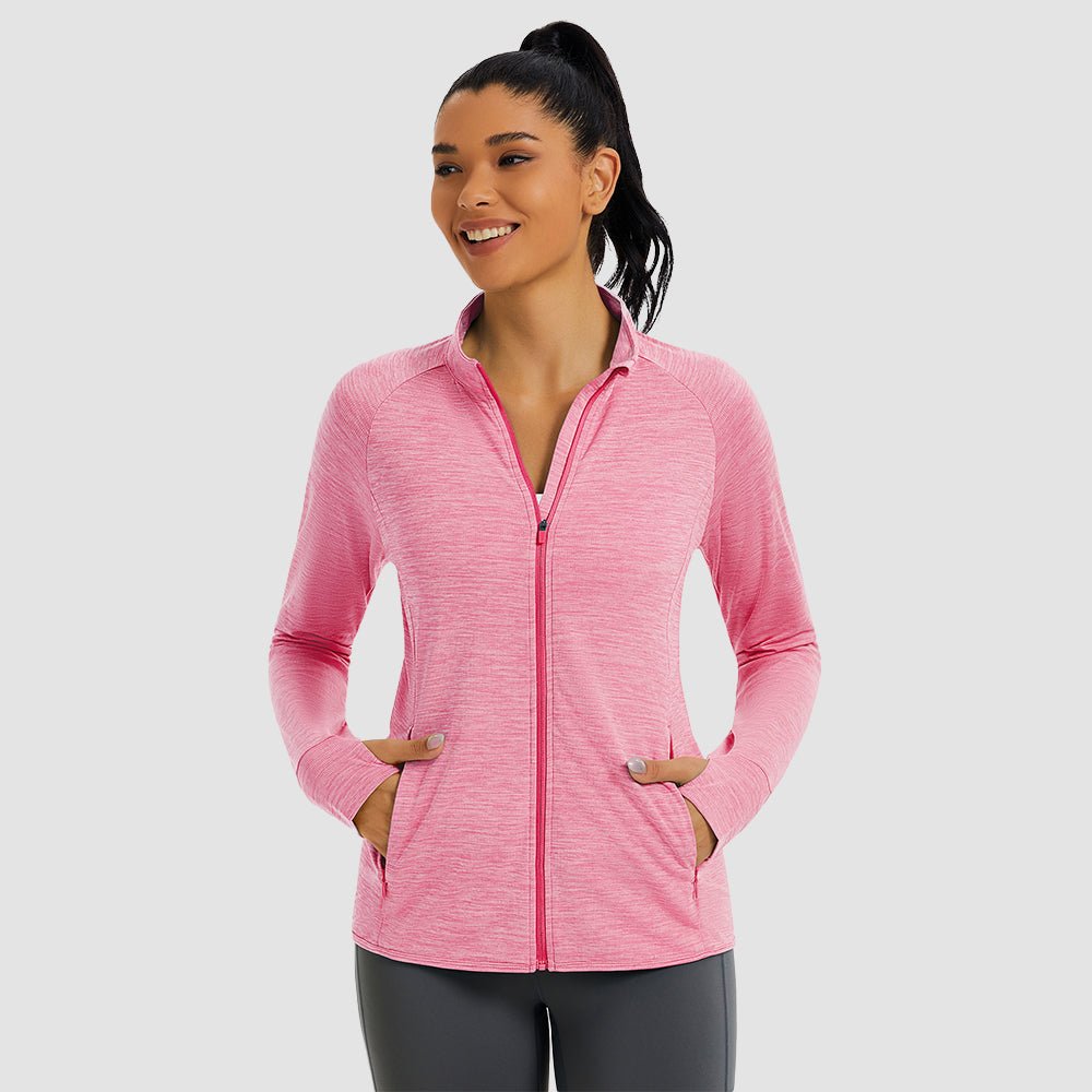 Orange Women's UPF 50+ Full Zip Running Jacket - Lightweight Sun Protection Top - MAGCOMSEN
