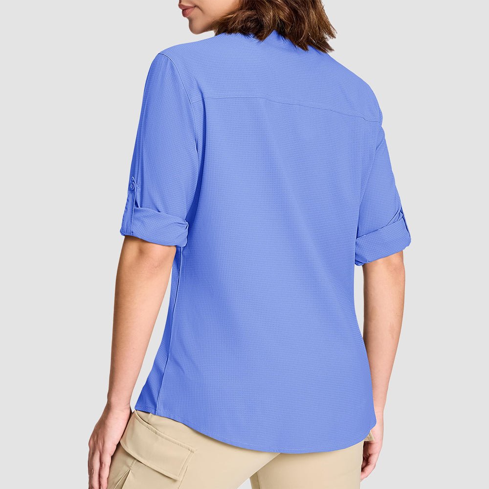 Light Blue Women's UPF 50 Sun Protection Long Sleeve Hiking Shirt - MAGCOMSEN