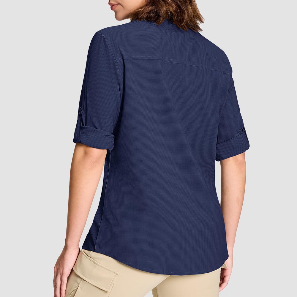 Navy Women's UPF 50 Sun Protection Long Sleeve Hiking Shirt - MAGCOMSEN