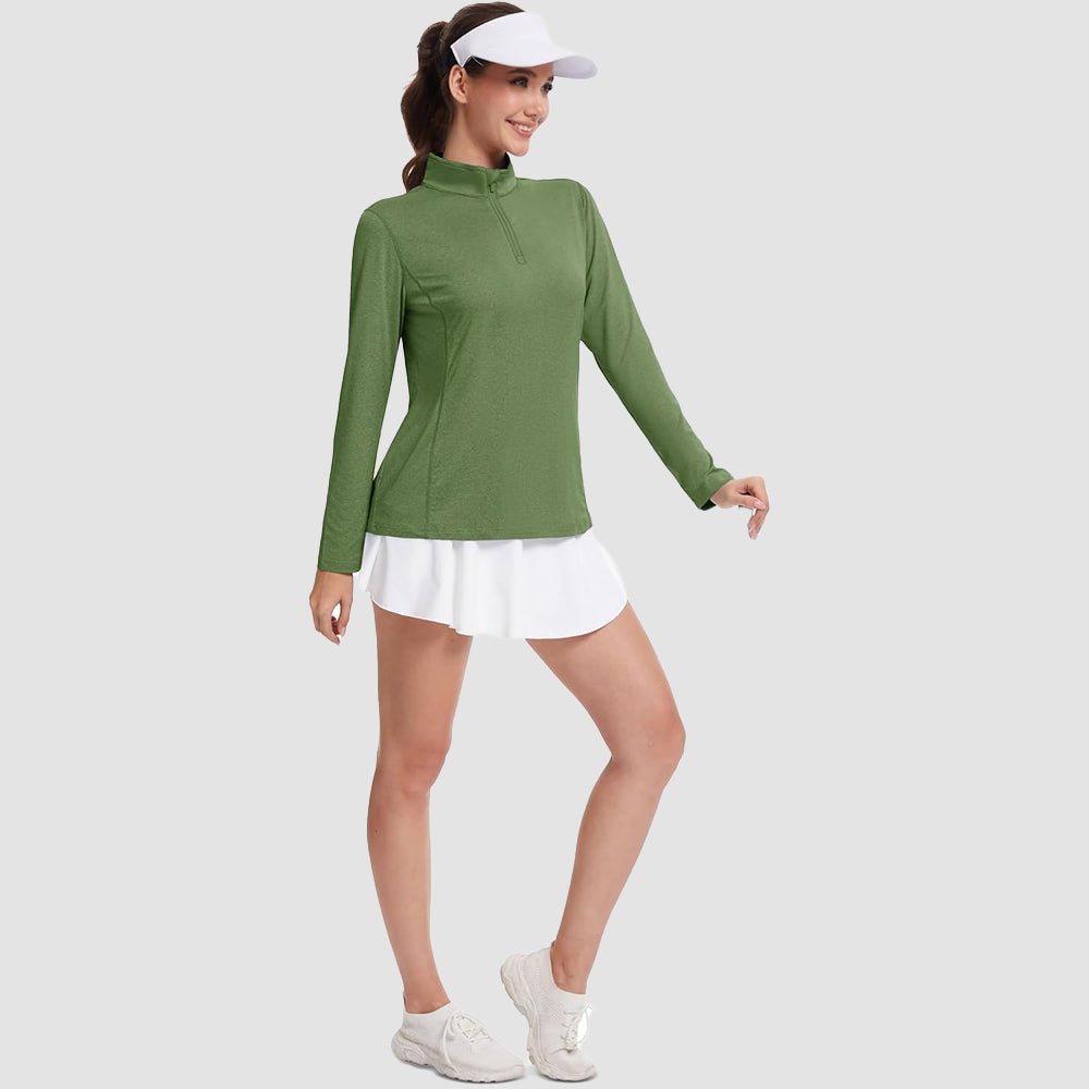 Army Green Women's UPF50 Shirt - 1/4 Zip, Quick Dry & Sun Protection - MAGCOMSEN