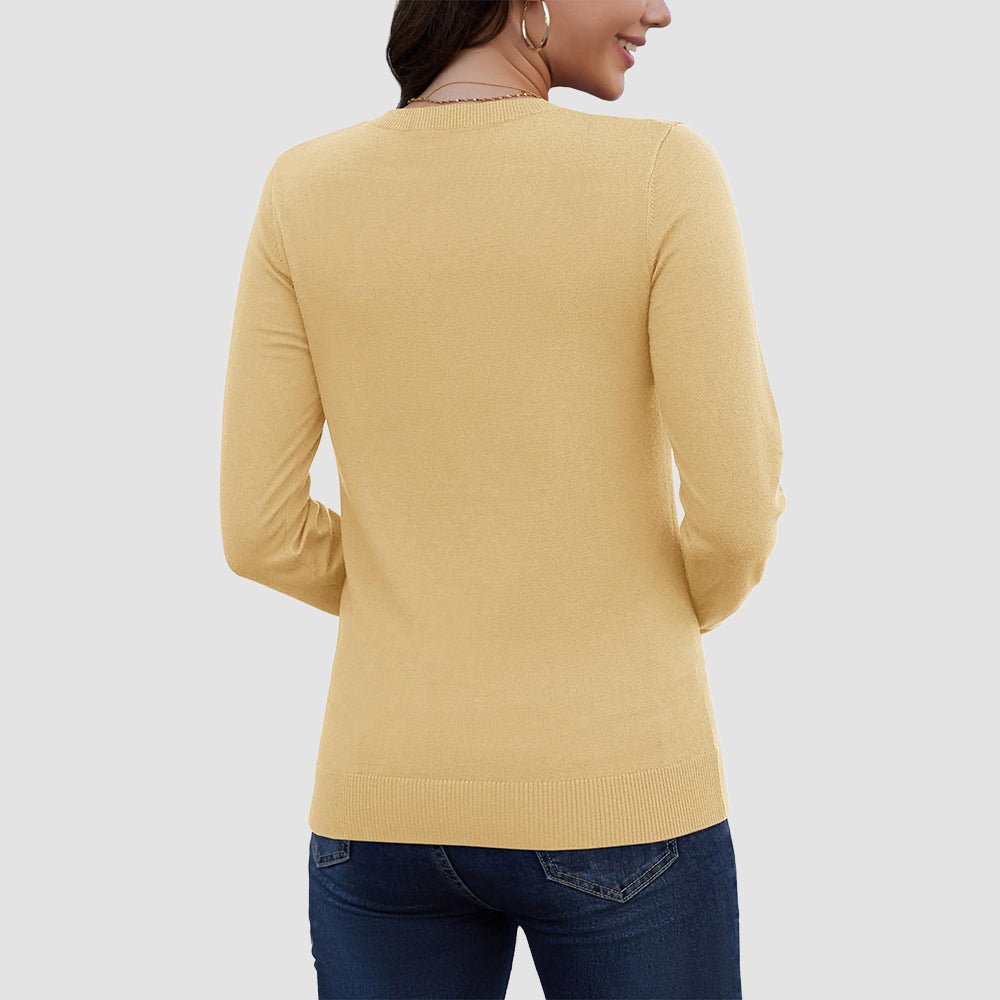 Apricot Women's V Neck Casual Knit Long Sleeve Sweater - MAGCOMSEN