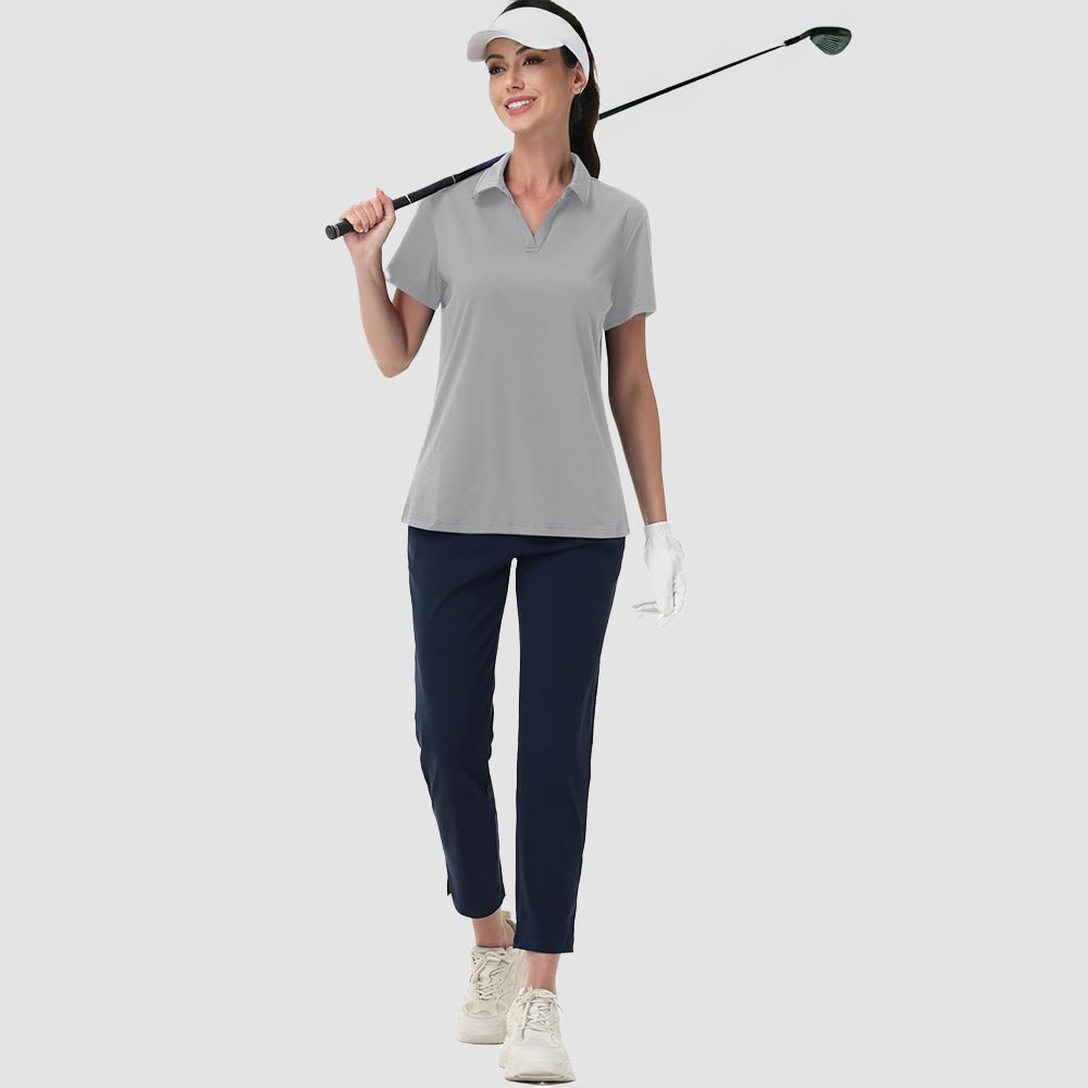 Light Grey Women's V - Neck Golf Polo Shirt UPF 50+ Quick - Dry - MAGCOMSEN