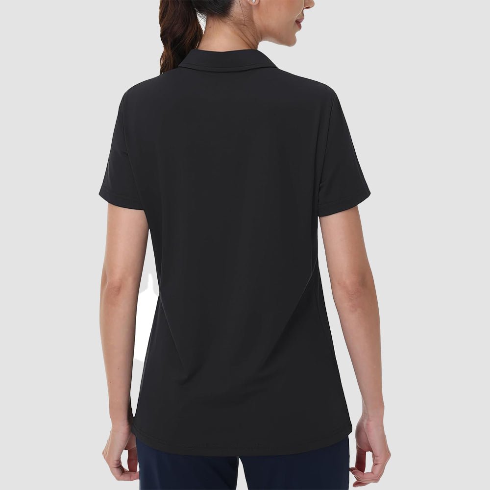 Black Women's V - Neck Golf Polo Shirt UPF 50+ Quick - Dry - MAGCOMSEN