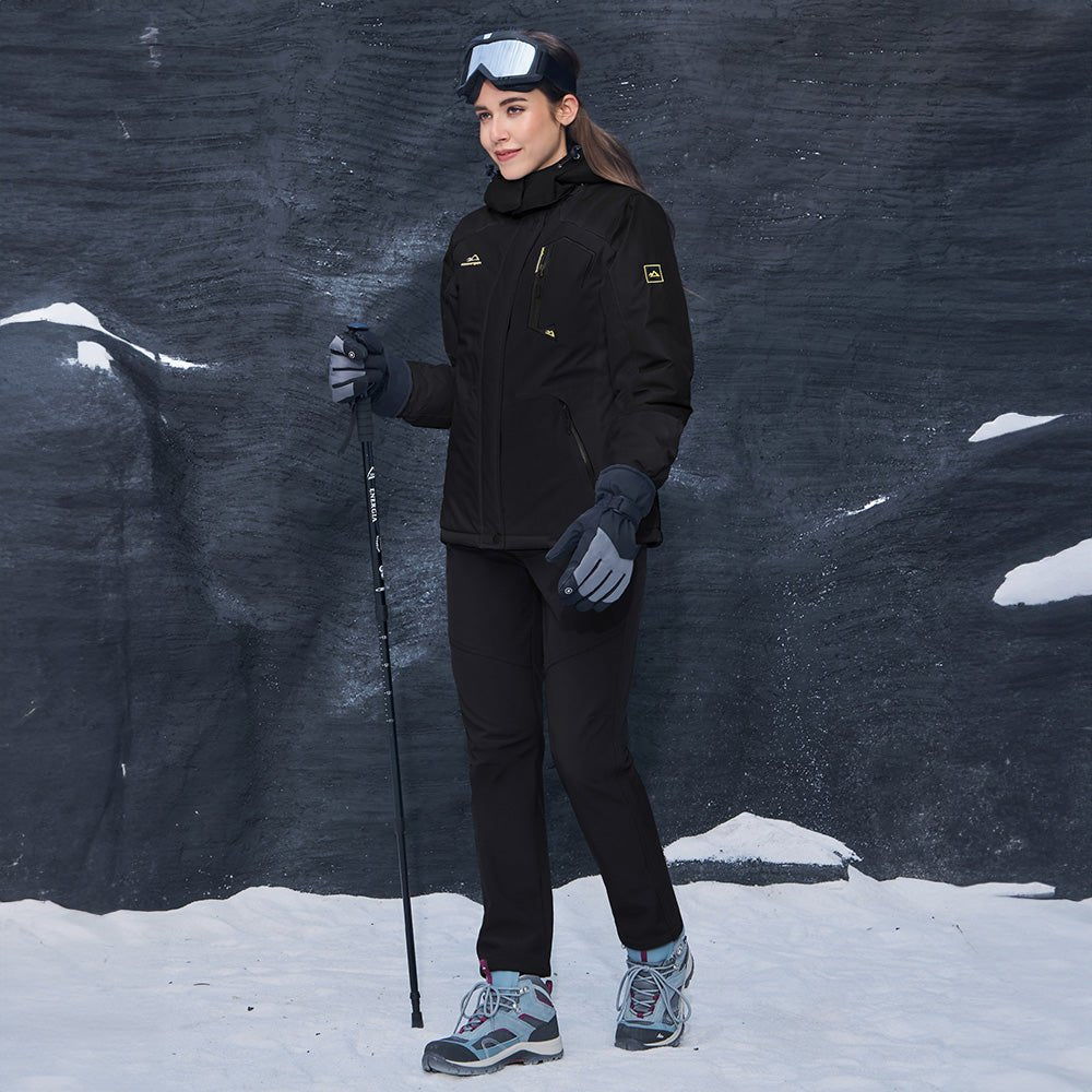 Black Women's Water - Resistant Fleece Ski Jacket with 4 Pockets - MAGCOMSEN