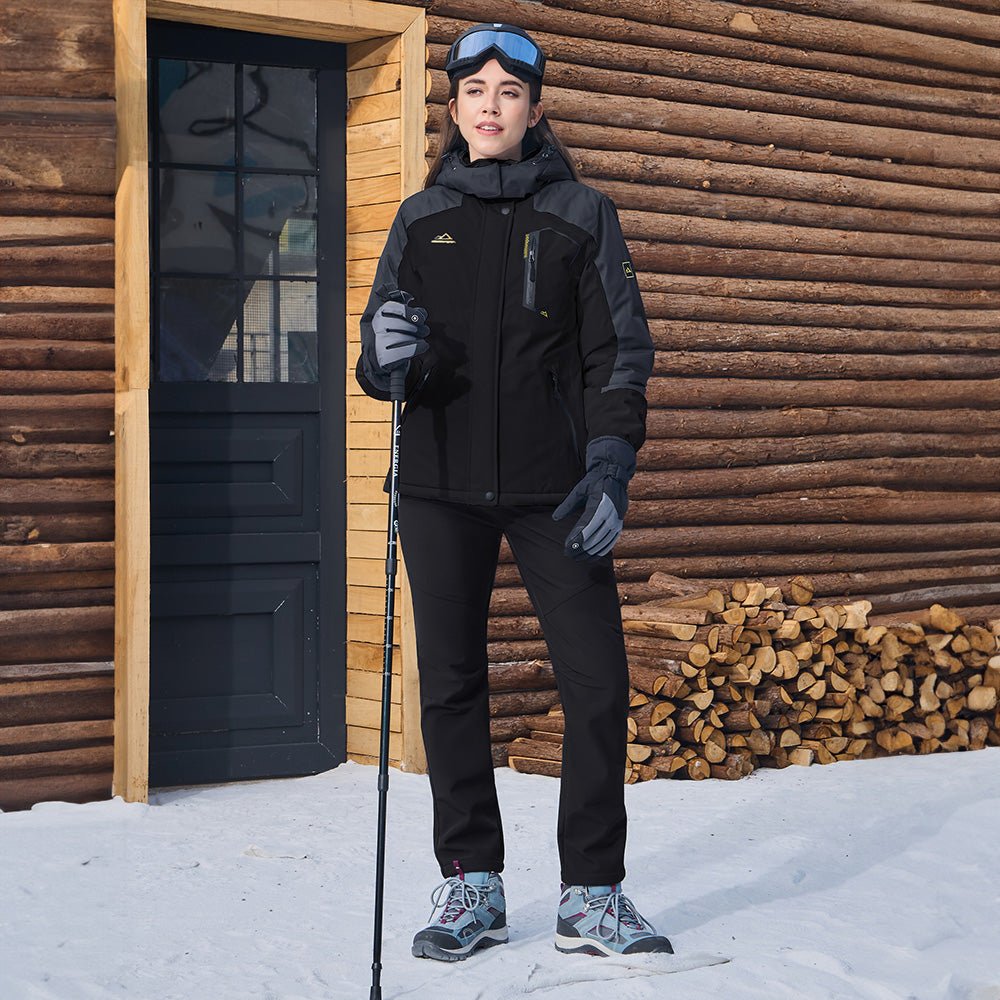 Black Grey Women's Water - Resistant Fleece Ski Jacket with 4 Pockets - MAGCOMSEN