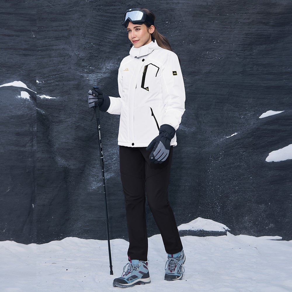White Women's Water - Resistant Fleece Ski Jacket with 4 Pockets - MAGCOMSEN