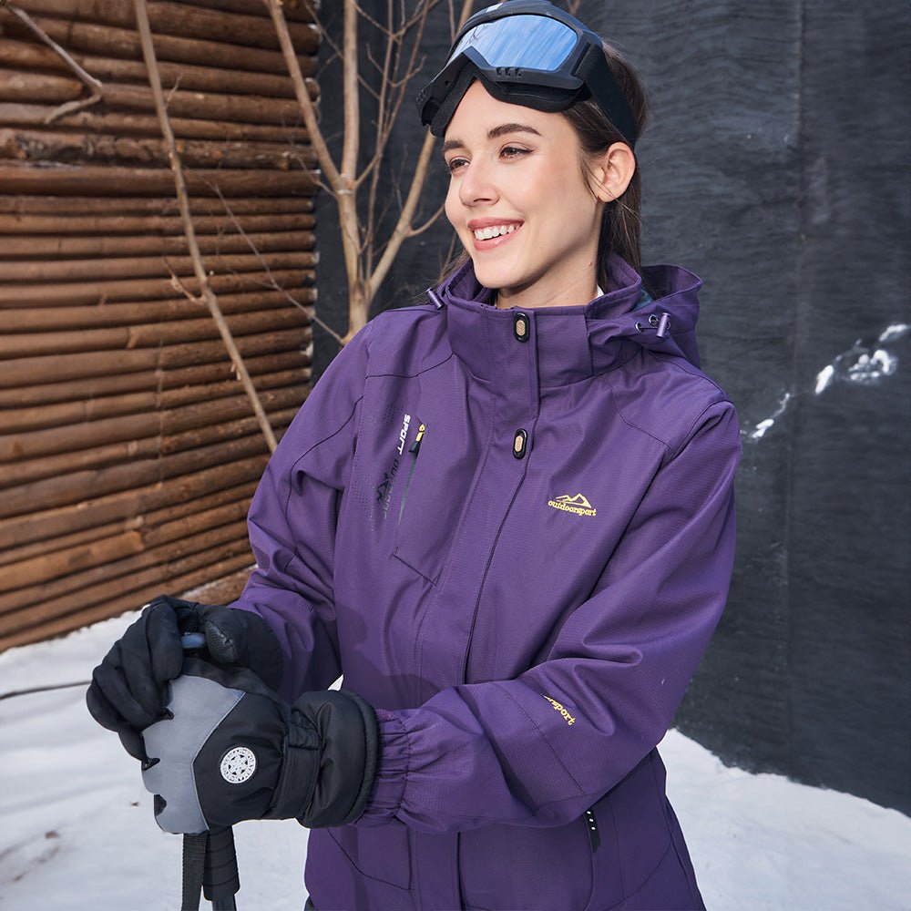 Dark Purple Women's 3-in-1 Waterproof Ski Jacket with Fleece Liner - MAGCOMSEN