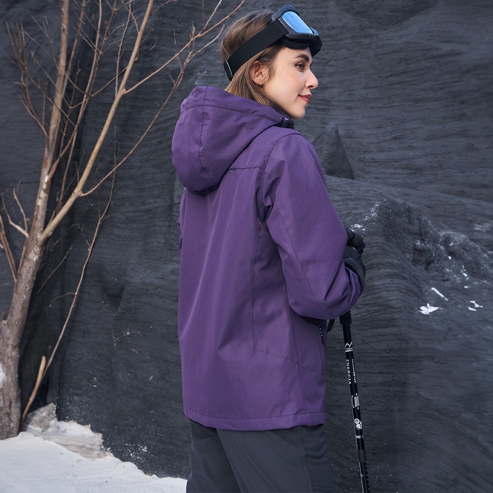 Dark Purple Women's 3-in-1 Waterproof Ski Jacket with Fleece Liner - MAGCOMSEN