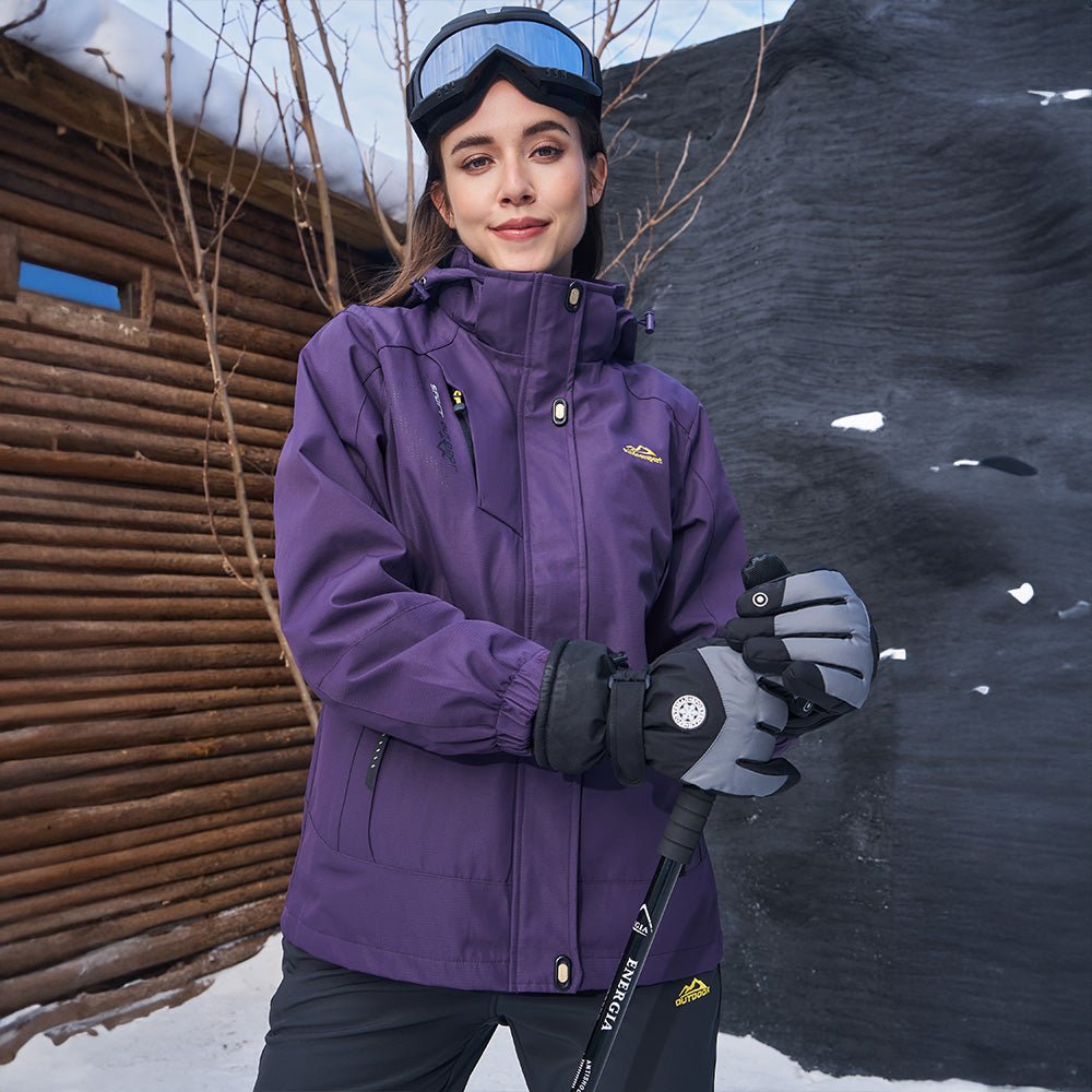 Dark Purple Women's 3-in-1 Waterproof Ski Jacket with Fleece Liner - MAGCOMSEN