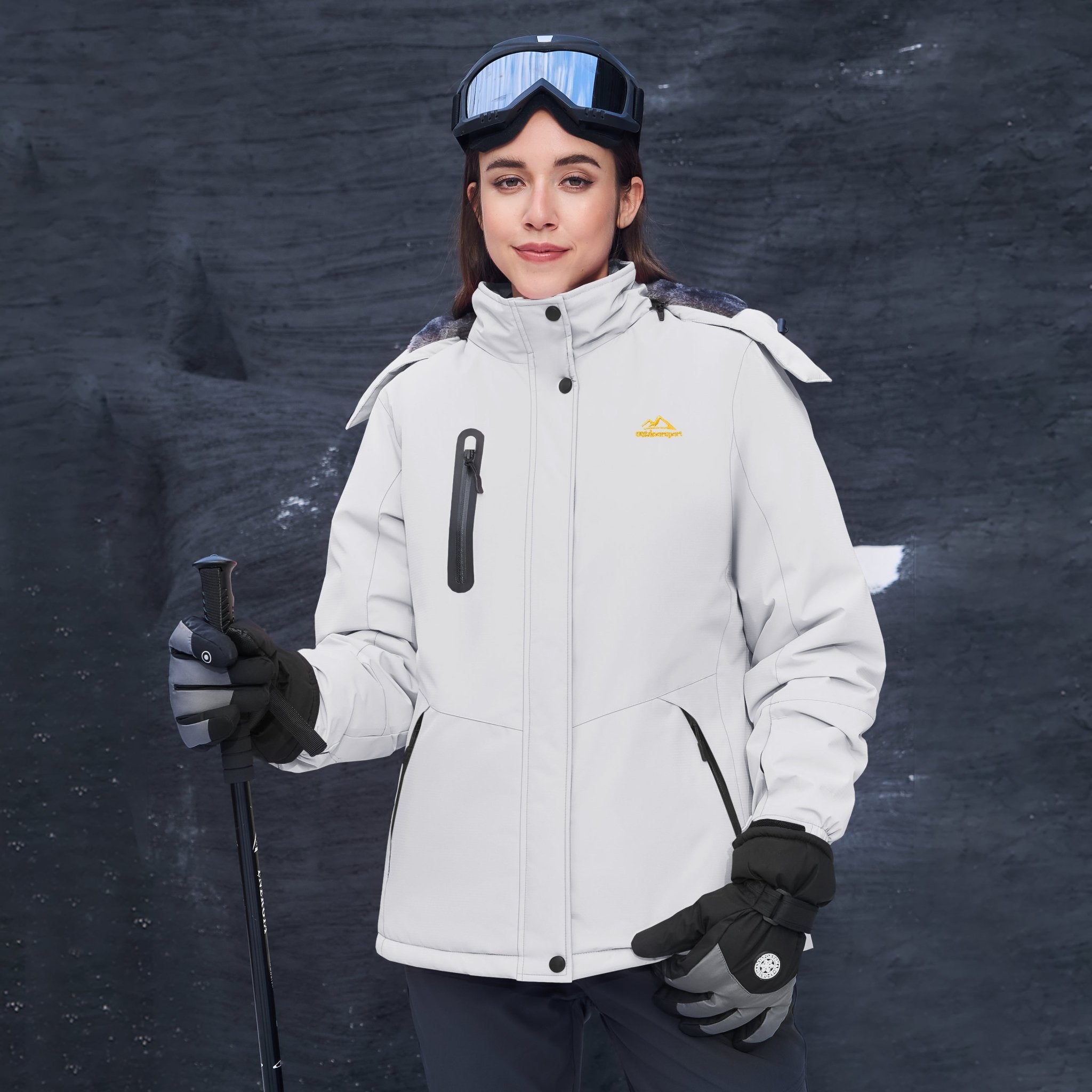 White Women's Windproof & Waterproof Snow Ski Winter Jacket - MAGCOMSEN