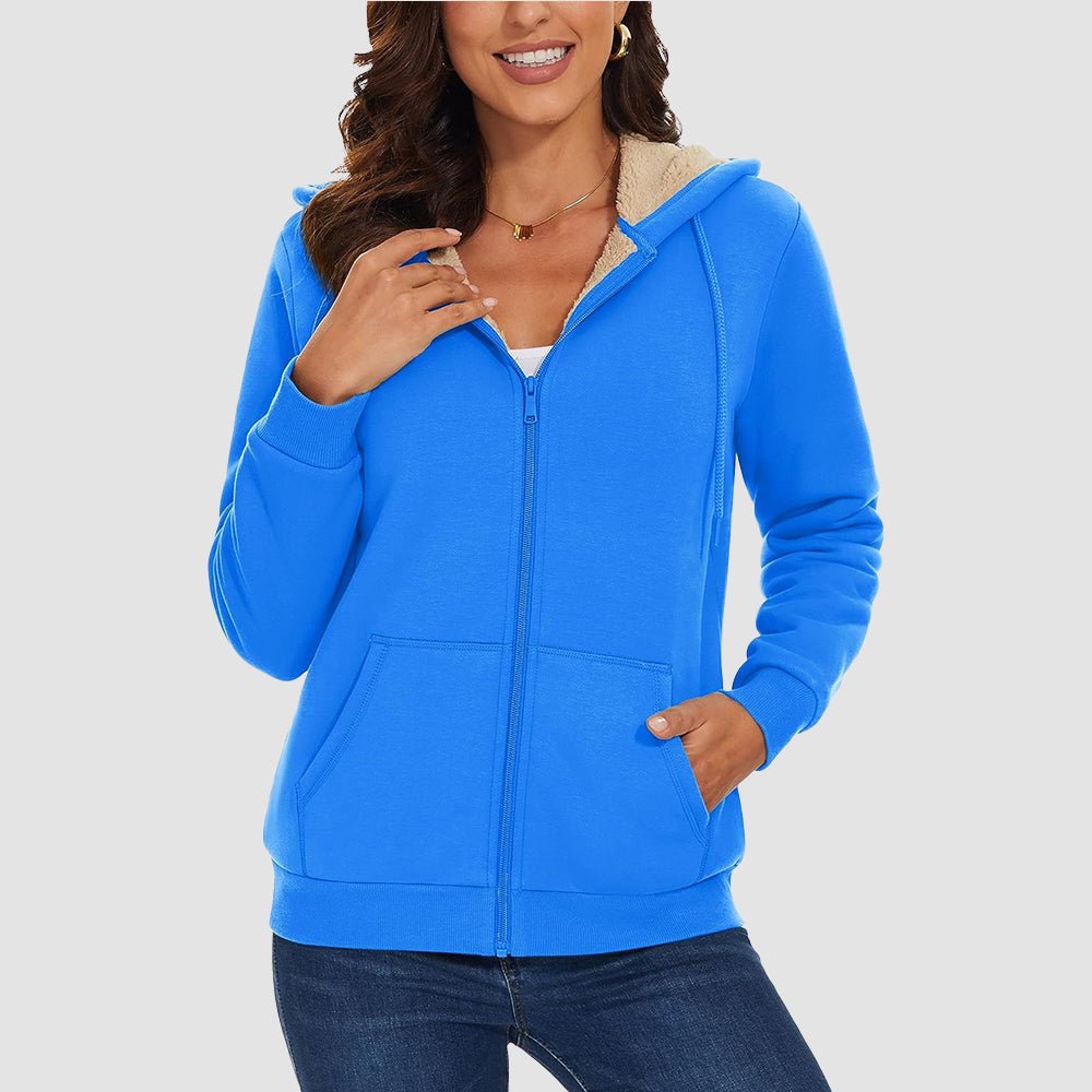 Azure Women's Zip - Up Sherpa Lined Fleece Hoodie Jacket - MAGCOMSEN