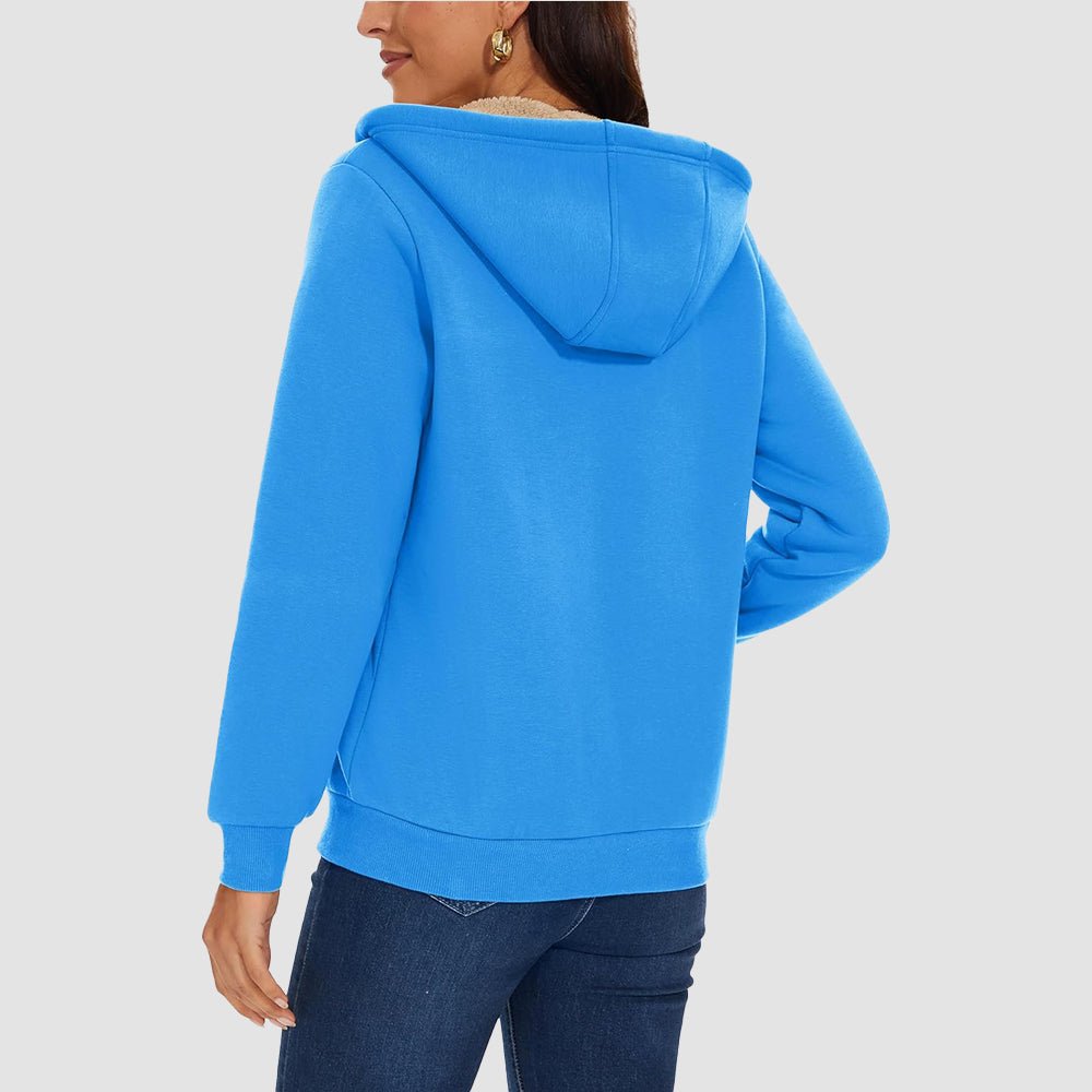 Ice Blue Women's Zip - Up Sherpa Lined Fleece Hoodie Jacket - MAGCOMSEN