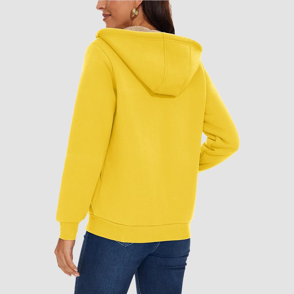 Yellow Women's Zip - Up Sherpa Lined Fleece Hoodie Jacket - MAGCOMSEN