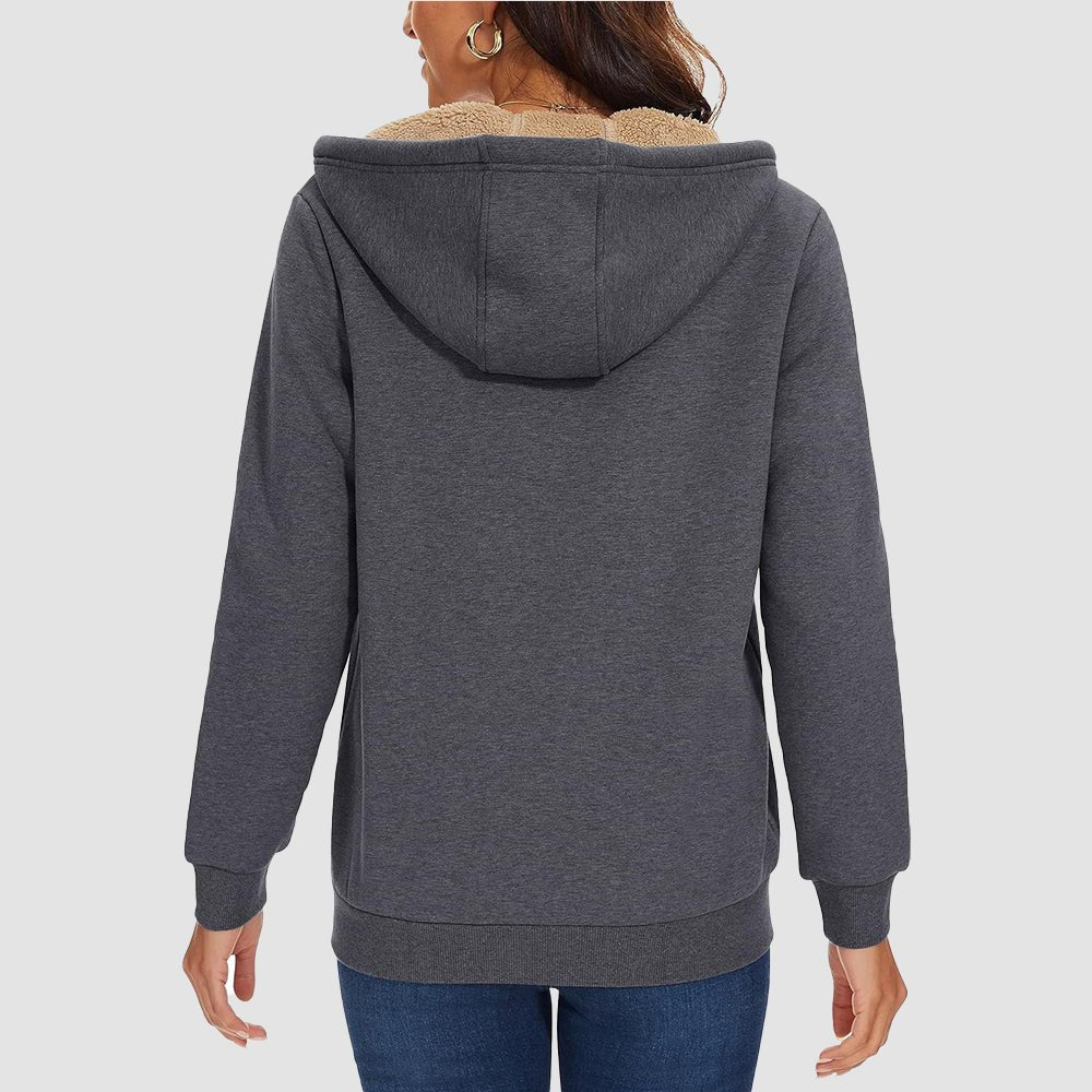 Dark Grey Women's Zip - Up Sherpa Lined Fleece Hoodie Jacket - MAGCOMSEN