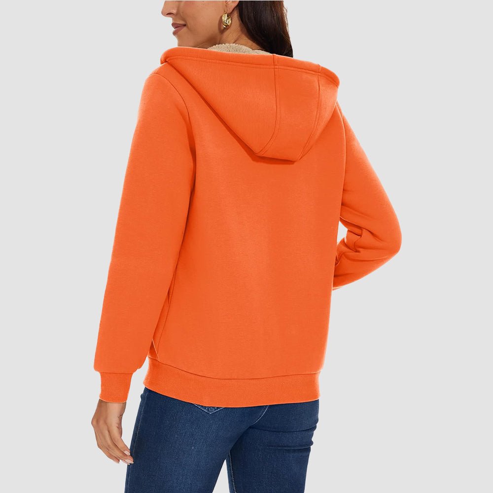 Orange Women's Zip - Up Sherpa Lined Fleece Hoodie Jacket - MAGCOMSEN