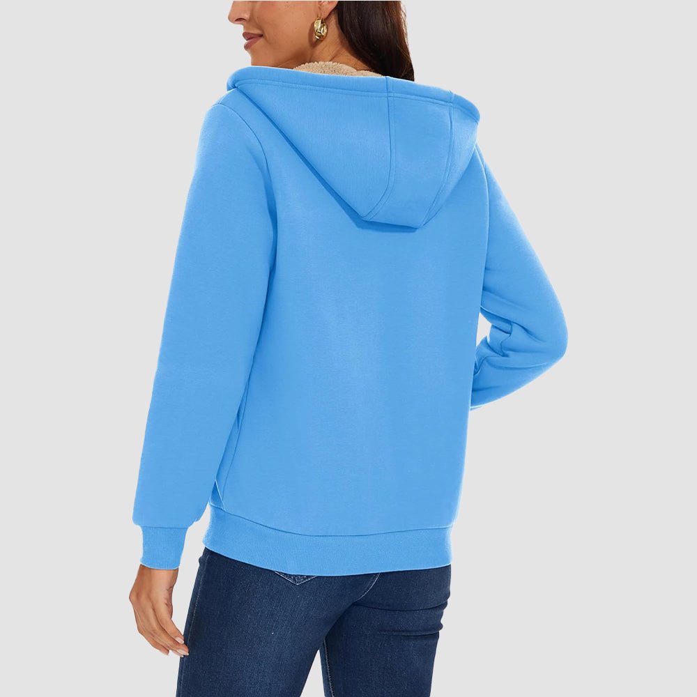 Sky Blue Women's Zip - Up Sherpa Lined Fleece Hoodie Jacket - MAGCOMSEN