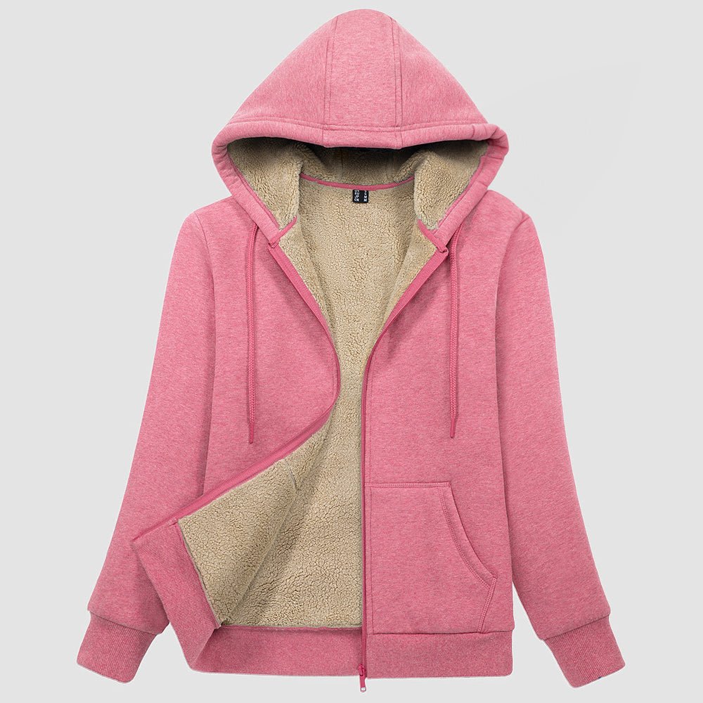Pink Women's Zip - Up Sherpa Lined Fleece Hoodie Jacket - MAGCOMSEN