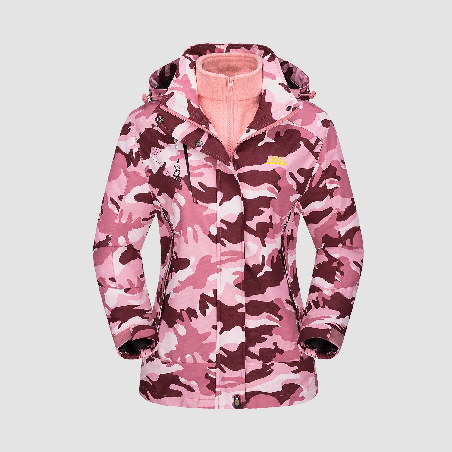 Pink Camo Women's 3-in-1 Waterproof Ski Jacket with Fleece Liner - MAGCOMSEN