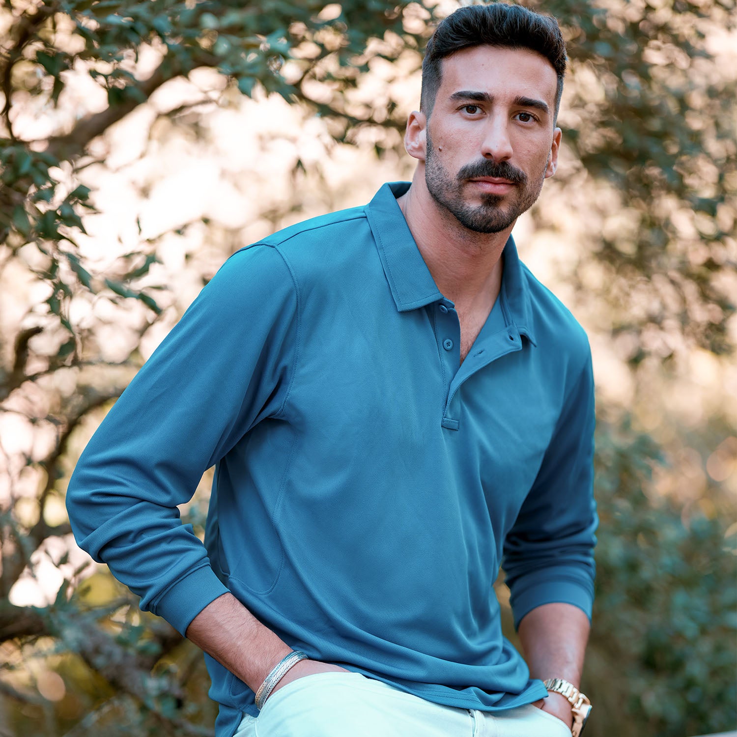 Men's Long-Sleeve Polo Shirt Quick Dry Breathable T-shirt - MAGCOMSEN