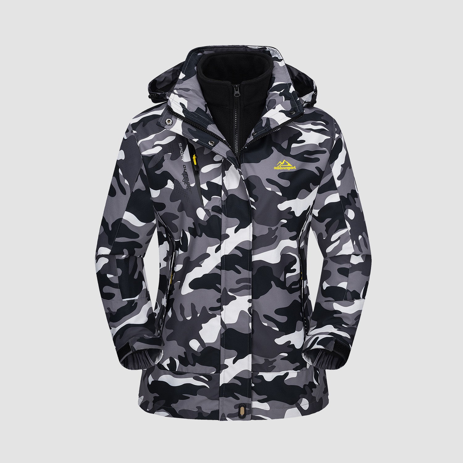 Black Camo Women's 3-in-1 Waterproof Ski Jacket with Fleece Liner - MAGCOMSEN