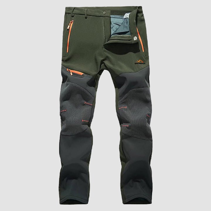 Army Green Men's Fleece-Lined Softshell Pants, Water-Resistant for Outdoors