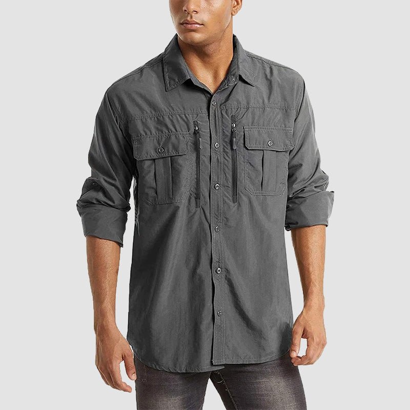 Dark-grey Men's Tactical Shirt, Quick-Dry & UV Protection for Hiking