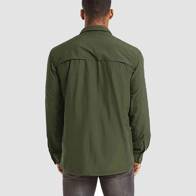 Army-green Men's Tactical Shirt, Quick-Dry & UV Protection for Hiking