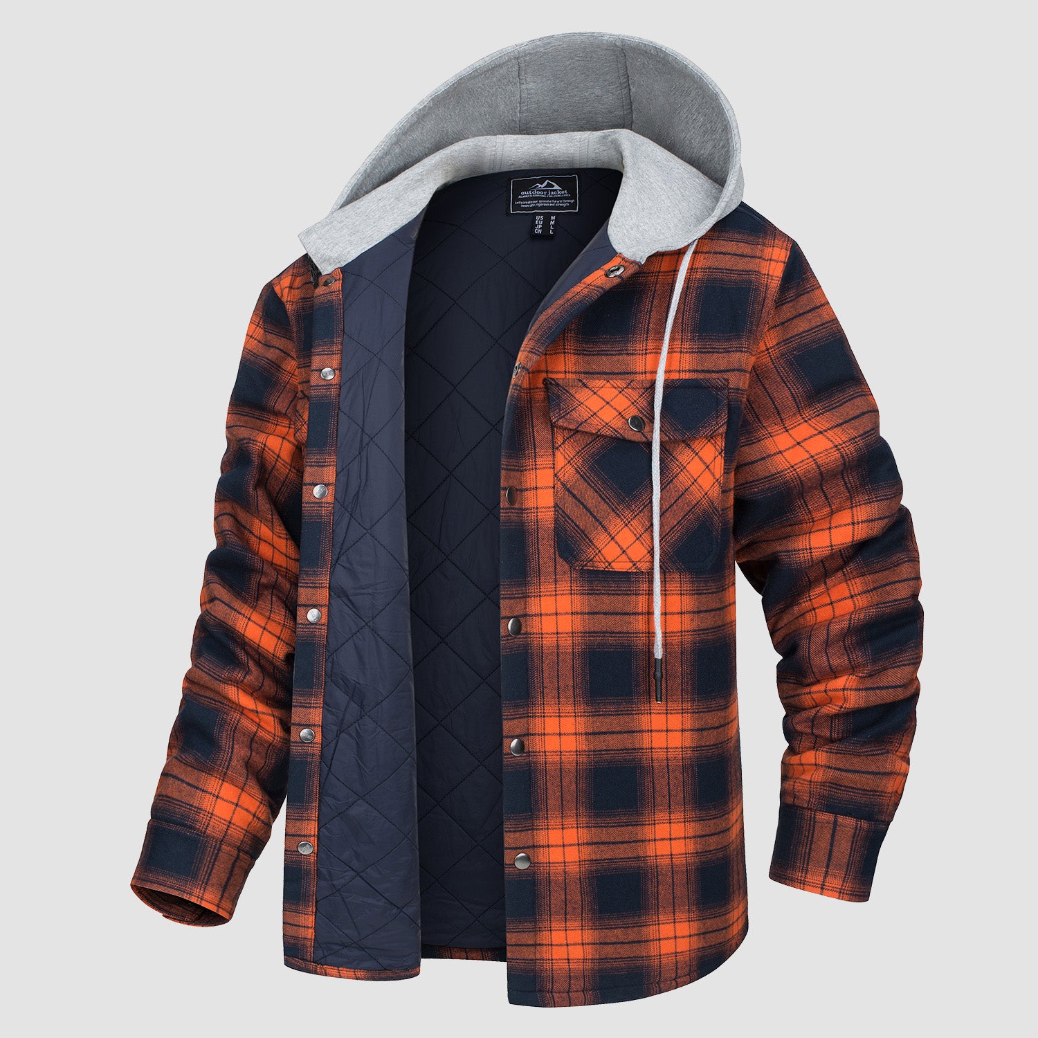 Men's Flannel Plaid Shirt Jacket with Hood Quilted Lined Coat - MAGCOMSEN