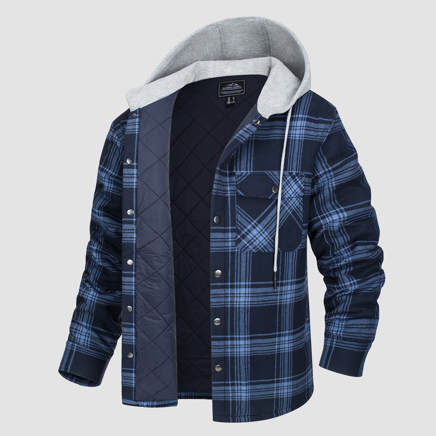 Men's Flannel Plaid Shirt Jacket with Hood Quilted Lined Coat - MAGCOMSEN