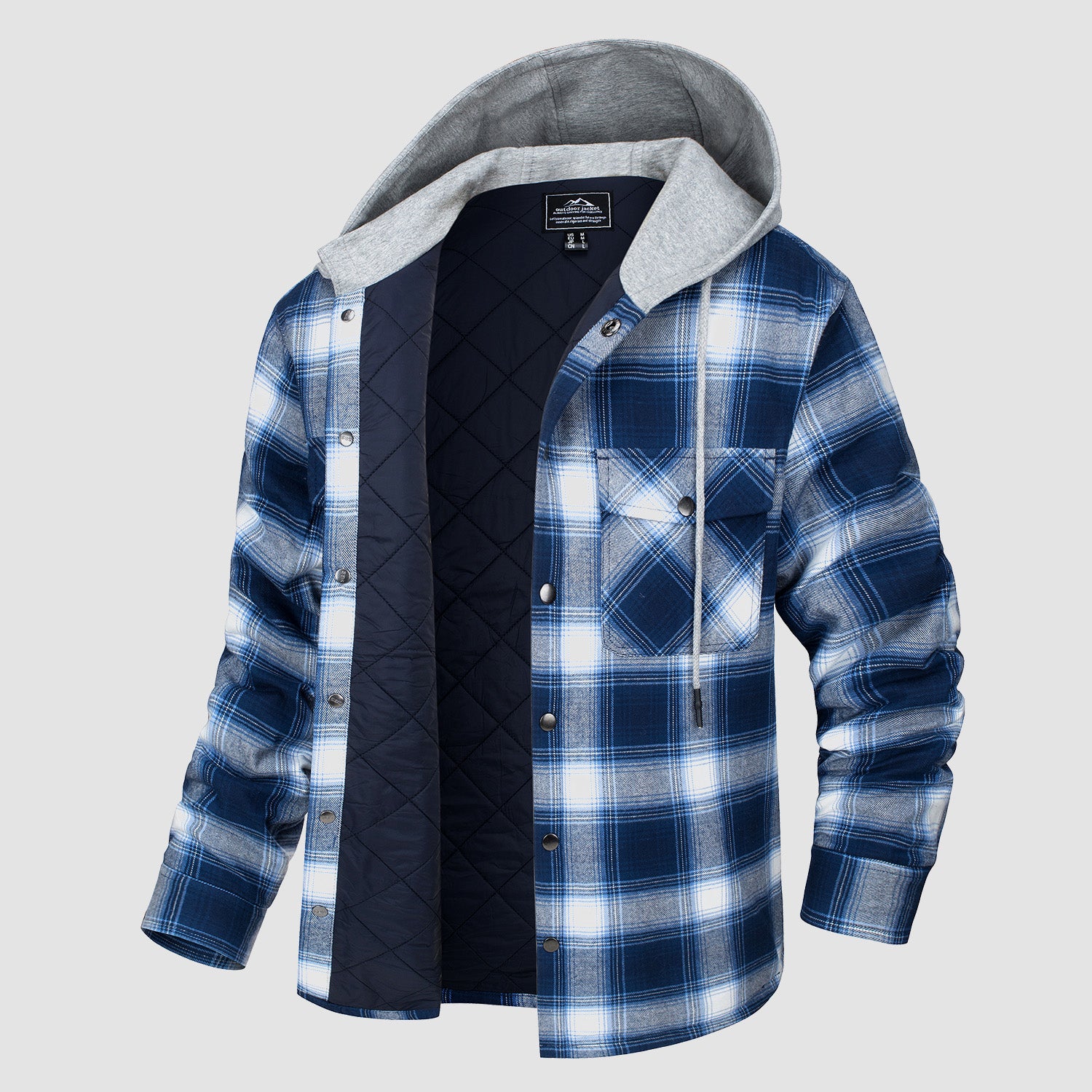 Men's Flannel Plaid Shirt Jacket with Hood Quilted Lined Coat - MAGCOMSEN