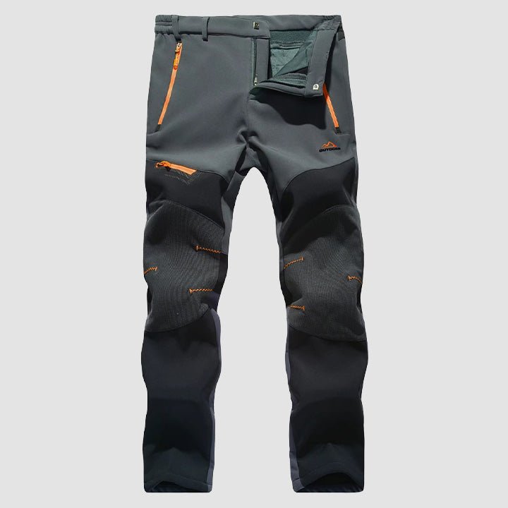 Dark Grey Black Men's Fleece-Lined Softshell Pants, Water-Resistant for Outdoors