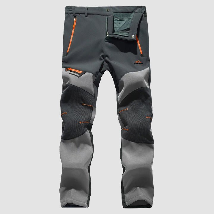 Dark Grey Black Men's Fleece-Lined Softshell Pants, Water-Resistant for Outdoors