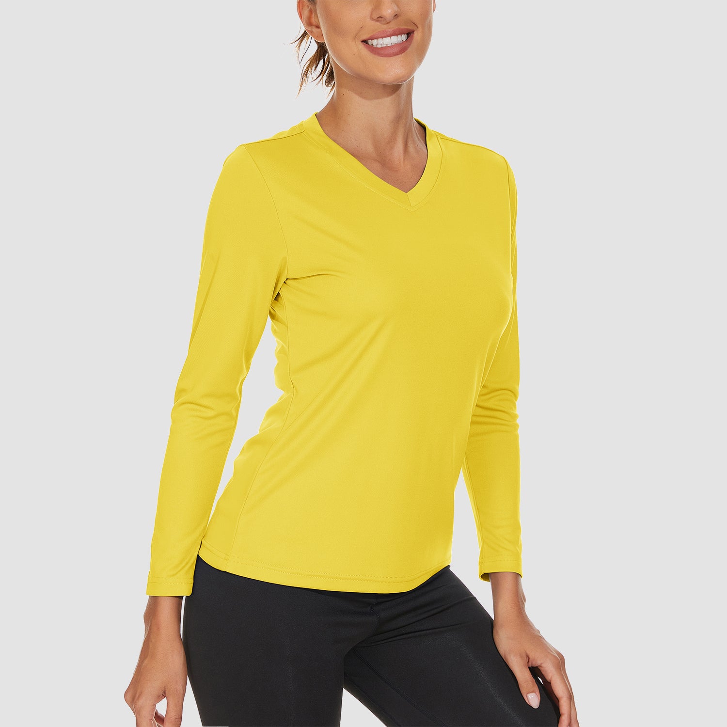 Yellow Women's Long Sleeve UPF 50+ V-Neck Hiking & Workout Shirt - MAGCOMSEN