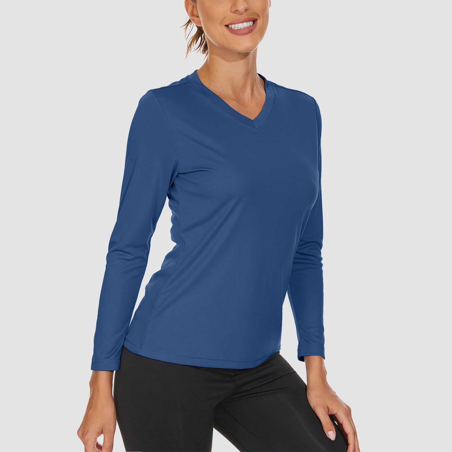 Blue Women's Long Sleeve UPF 50+ V-Neck Hiking & Workout Shirt - MAGCOMSEN
