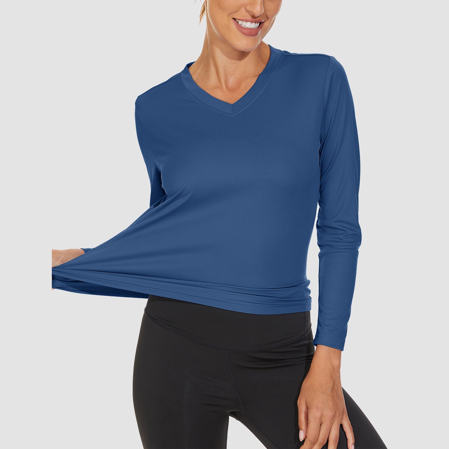 Blue Women's Long Sleeve UPF 50+ V-Neck Hiking & Workout Shirt - MAGCOMSEN