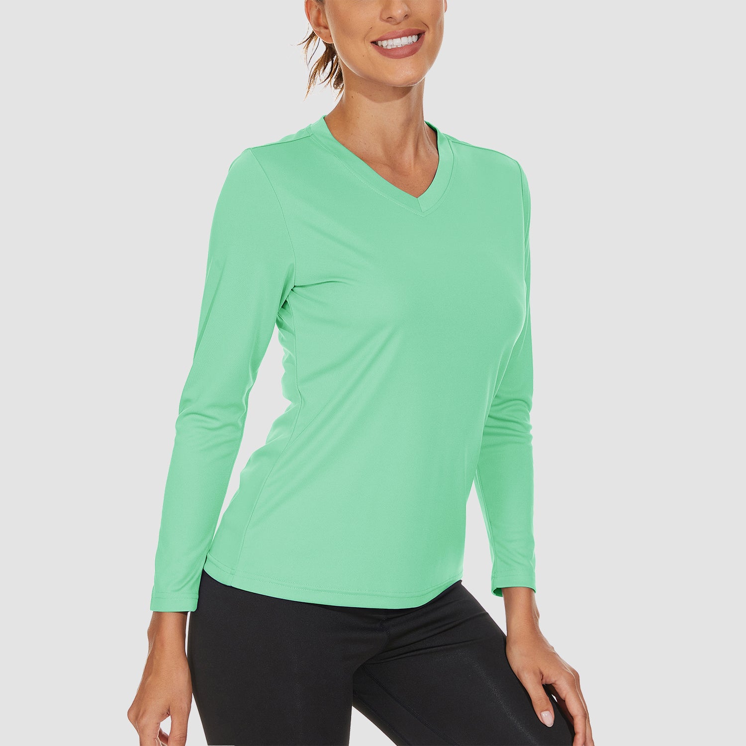 Mint Women's Long Sleeve UPF 50+ V-Neck Hiking & Workout Shirt - MAGCOMSEN