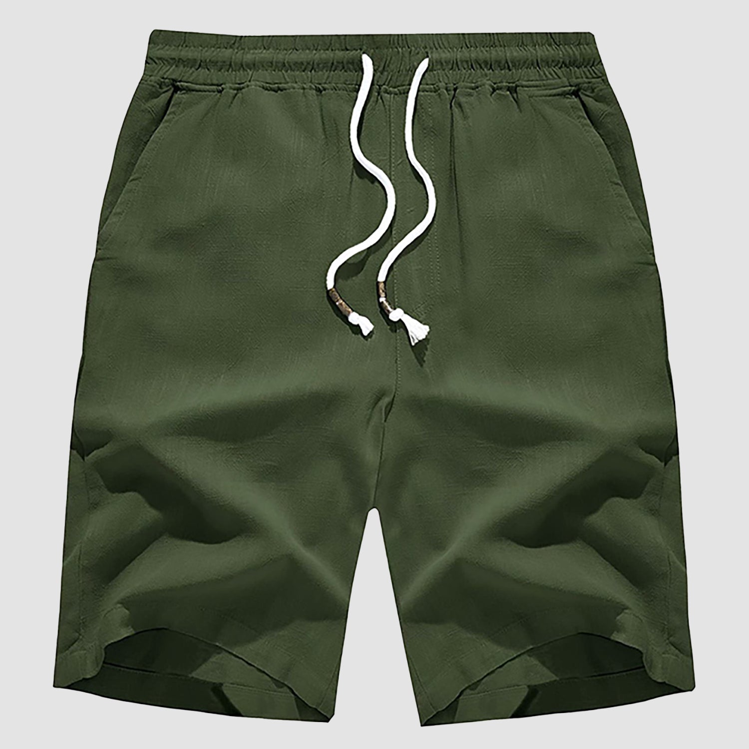 Men Linen Cotton Shorts Fashion Solid Color Drawstring Elastic Waist