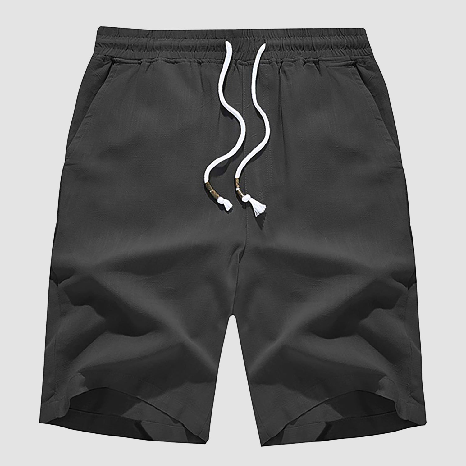 Men Linen Cotton Shorts Fashion Solid Color Drawstring Elastic Waist