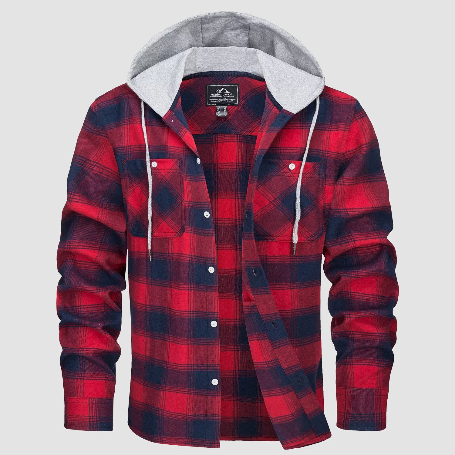 Men's Flannel Plaid Shirt Hoodie Fleece Shirt - MAGCOMSEN