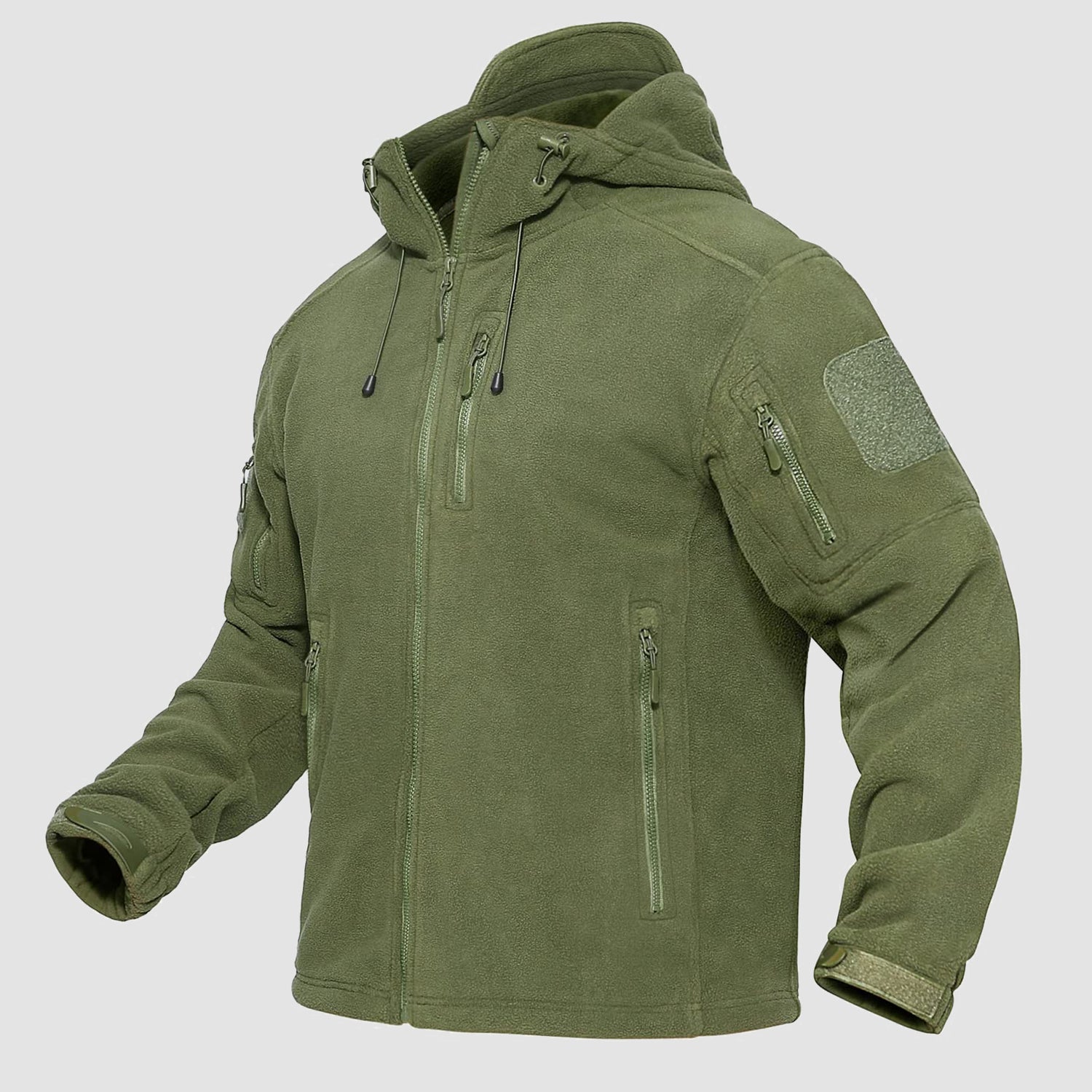 Men's Fleece Hoodie Jacket 5 Zip-Pockets Military Tactical Coat Windproof Winter Full Zip Hiking Work Outwear
