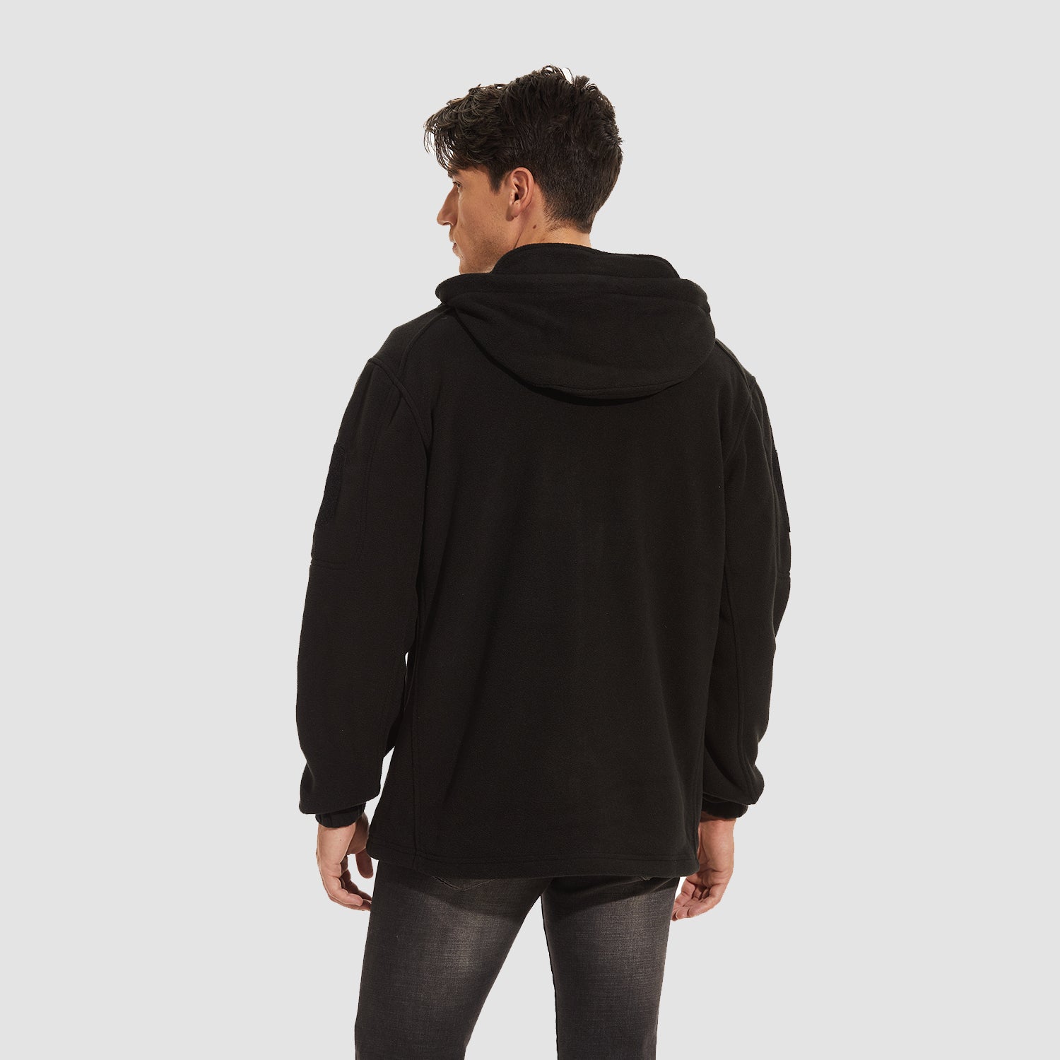 Men's Fleece Hoodie Jacket 5 Zip-Pockets Military Tactical Coat Windproof Winter Full Zip Hiking Work Outwear