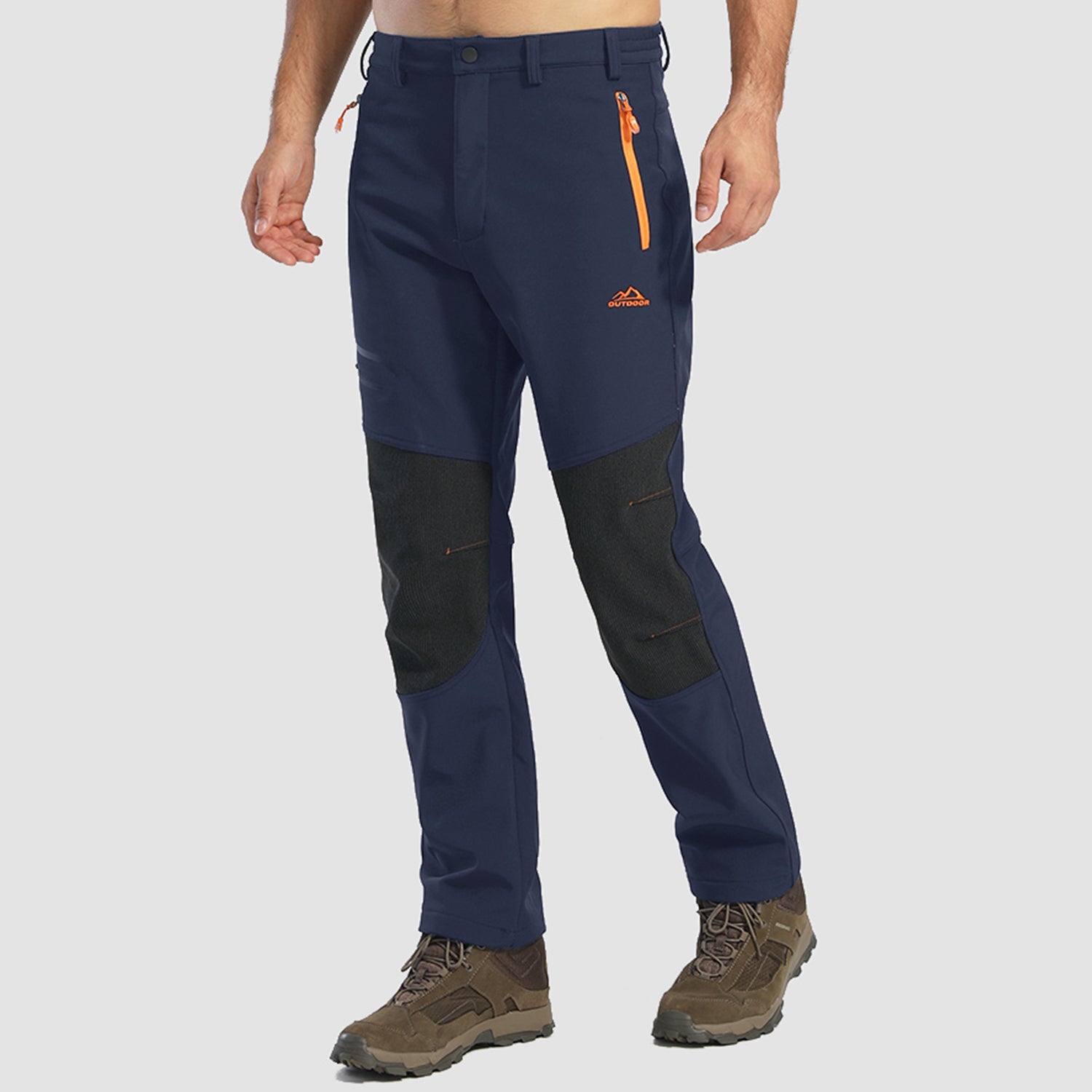 Men's Fleece Lined Softshell Pants with 4 Zipper Pockets Water Resistant Outdoor Hiking Skiing Pants