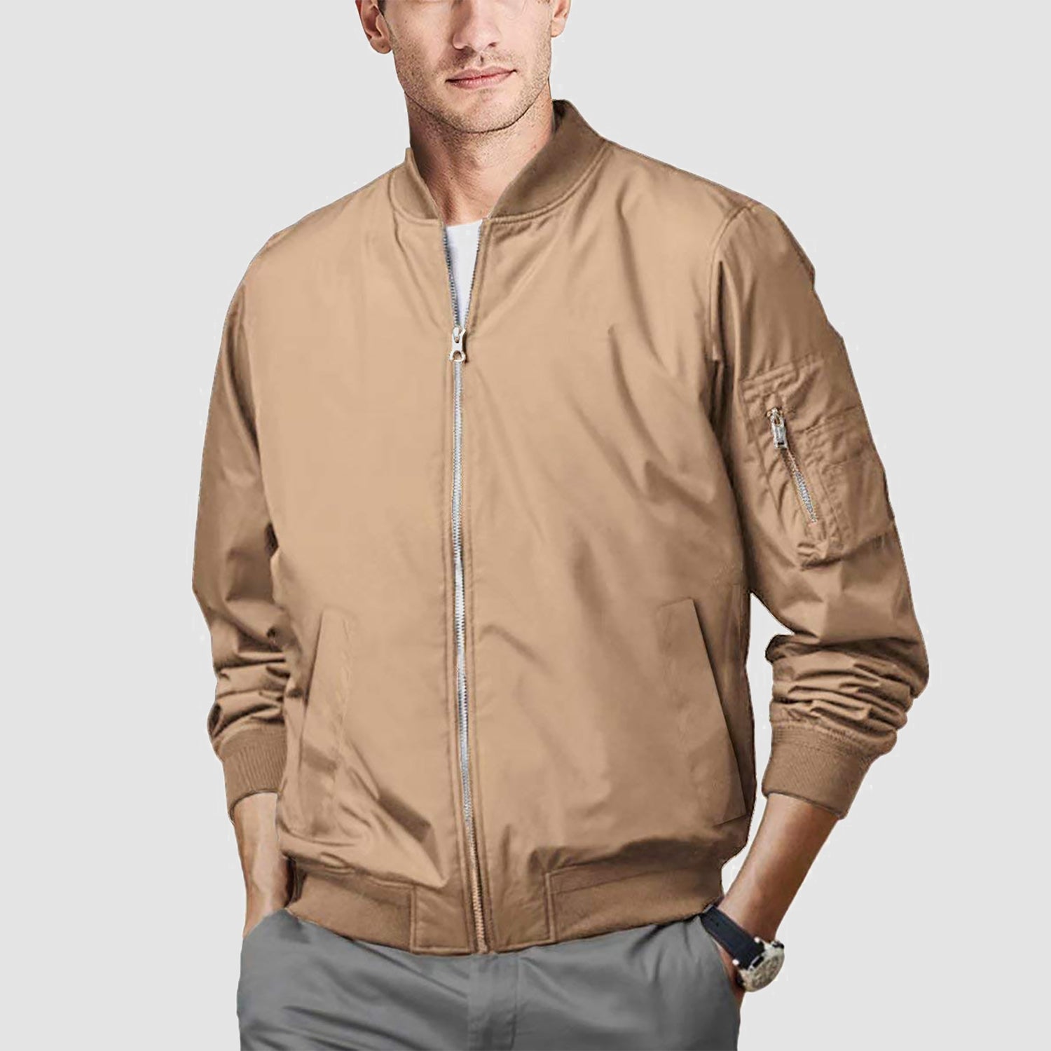 Men's Jacket Lightweight Windbreaker Bomber Jacket Windproof Casual Jacket Outwear