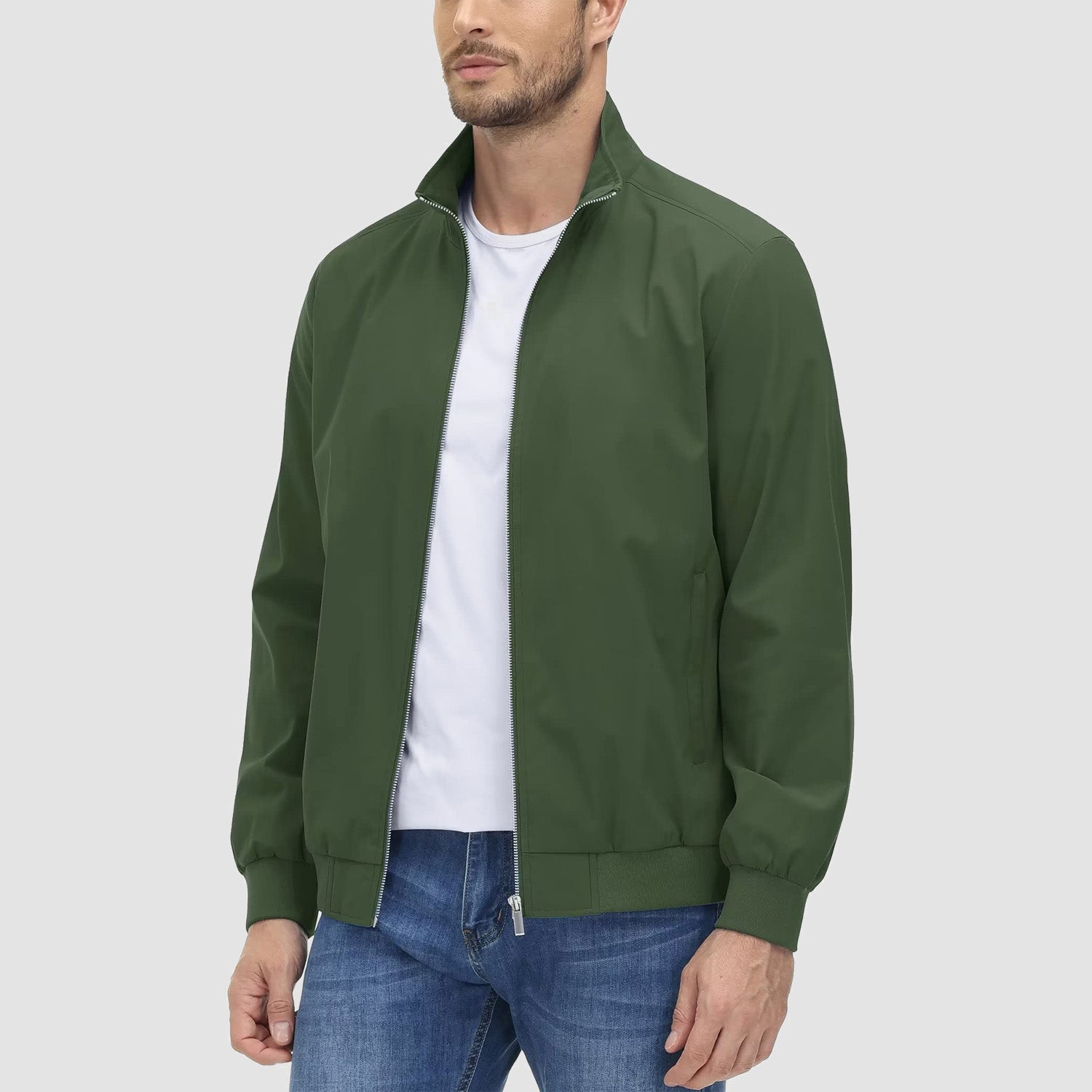 Men's Jacket Stand Collar Lightweight Windproof Outwear - MAGCOMSEN