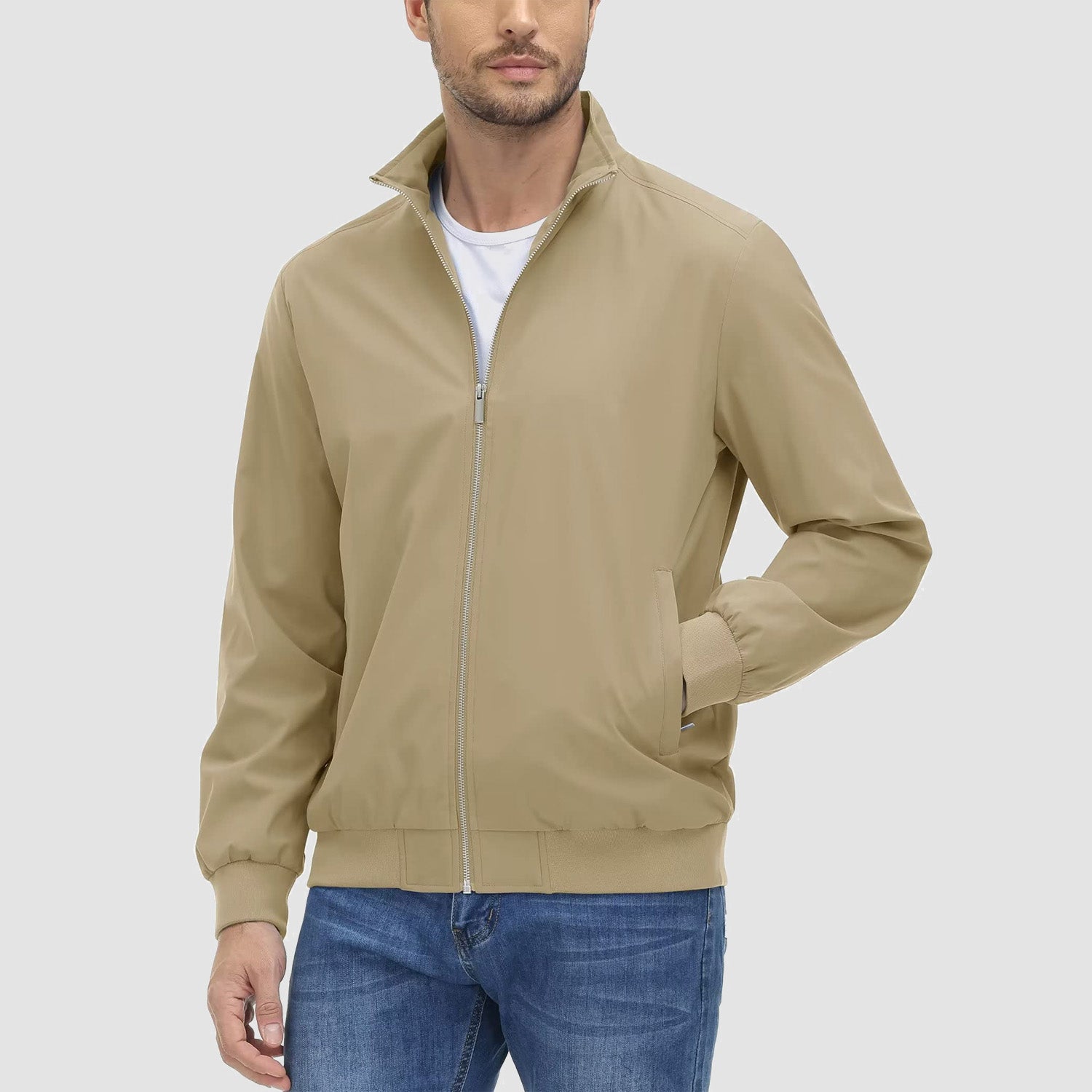 Men's Jacket Stand Collar Lightweight Windproof Outwear - MAGCOMSEN