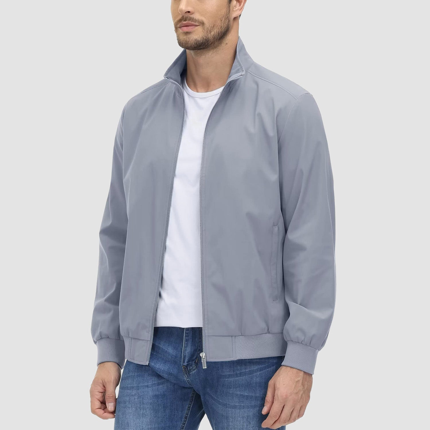 Men's Jacket Stand Collar Lightweight Windproof Outwear - MAGCOMSEN