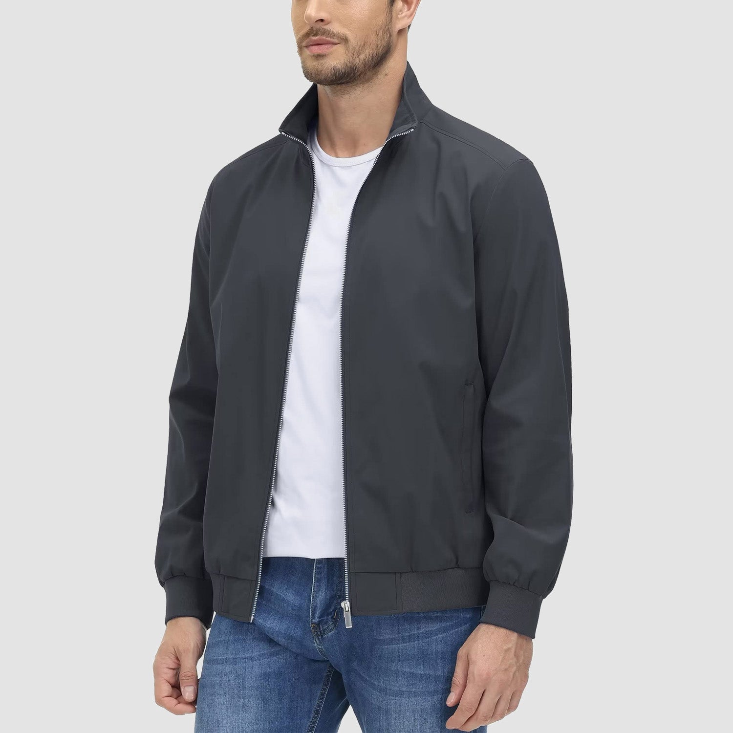 Men's Jacket Stand Collar Lightweight Windproof Outwear - MAGCOMSEN