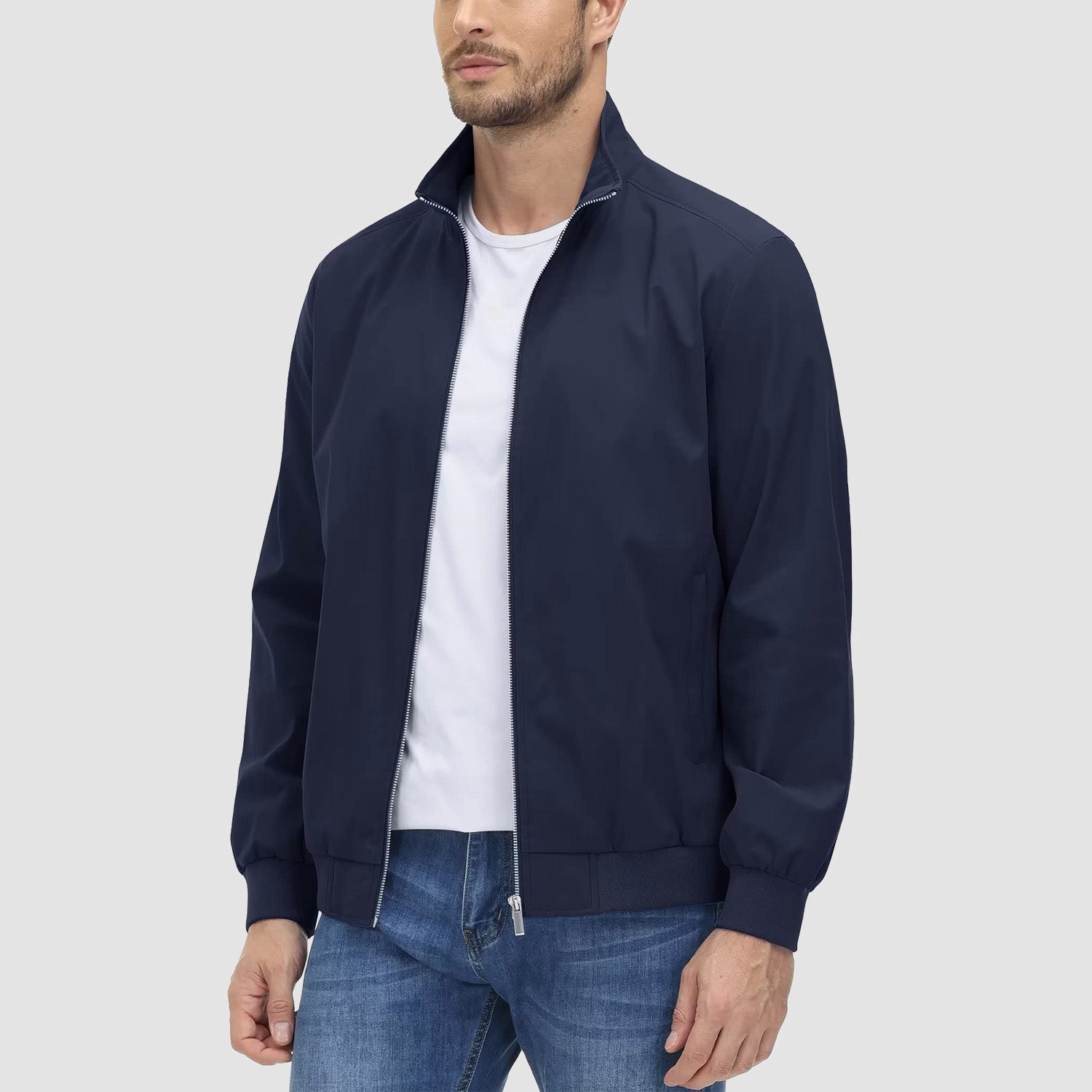 Men's Jacket Stand Collar Lightweight Windproof Outwear - MAGCOMSEN